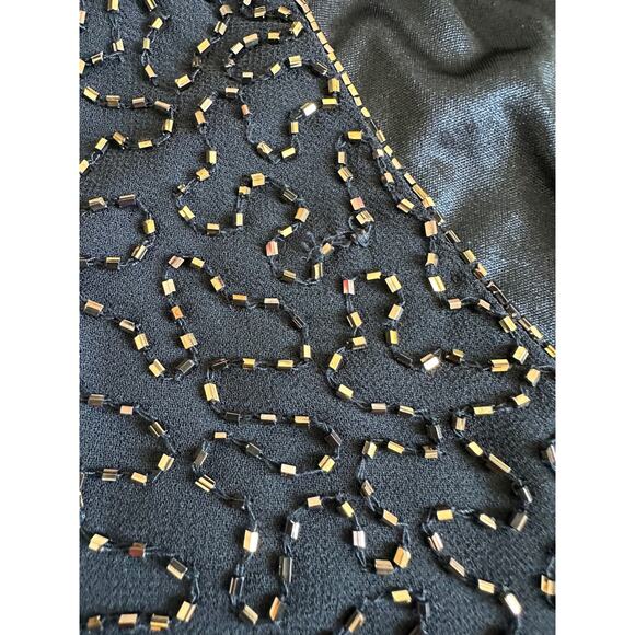 JKara Gold Black Beaded V-Neck Dressy Party Formal Evening Blouse Size Medium - Picture 8 of 15